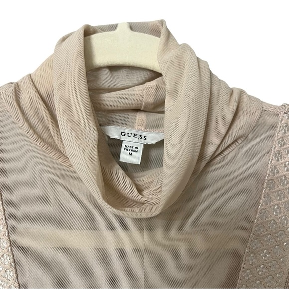 Guess Lace Turtleneck Sheer Long Sleeve Top Blush Pink Medium Feminine Chic - Picture 3 of 6